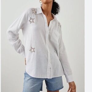 Rails Charli linen blend button-down shirt metallic star embroidery never worn